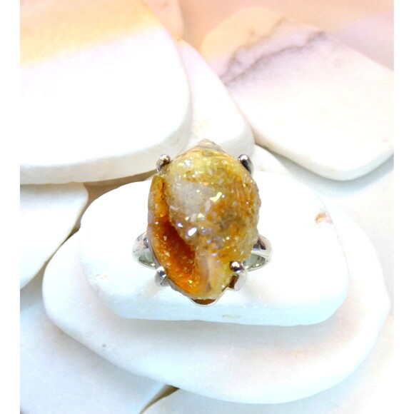 Spiralite Fossilized Quartz Crystal Shell Sterling Silver Ring Size 8 RARE - Picture 7 of 10